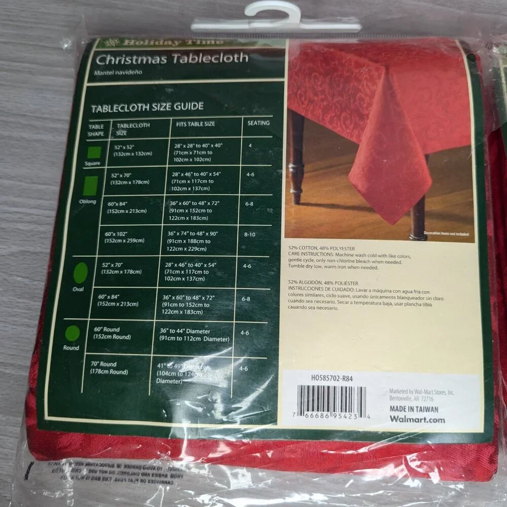 Holiday Time Matching Oblong Table Cloth & 5 Chair Covers- Red Embroidery NWT